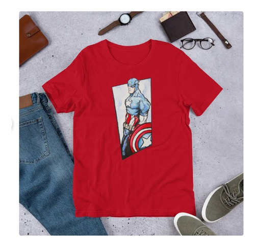 Polera Unisex Capitan America Arte Escudo Algodon Estampado