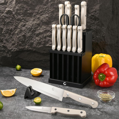 Juego De Cuchillos De Cocina De 16 Piezas Con Bloque De Acer