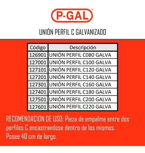 Union Para Perfil C 200 Galvanizado Tramo X 0,40mts Ternium