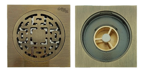 Imagen 2 de 5 de Rejilla De Piso Cuadrada Antirretorno Bronce Muisca Vintage