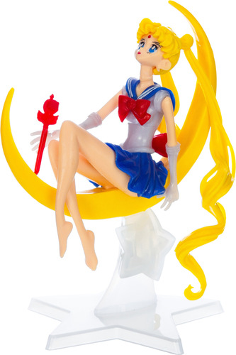Figura Sailor Moon Serena Con Base De Luna Anime Cute 15cm