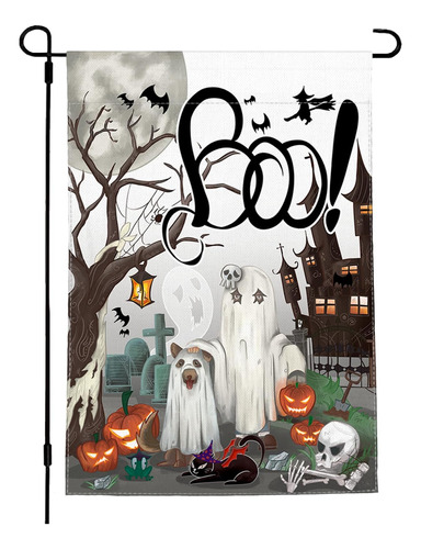Bandera De Jardín Boo De Halloween, Perro Fantasma, Gato, 12
