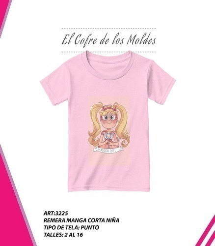 Molde  Camiseta Manga Corta Niña Pack Talles 2 Al 16