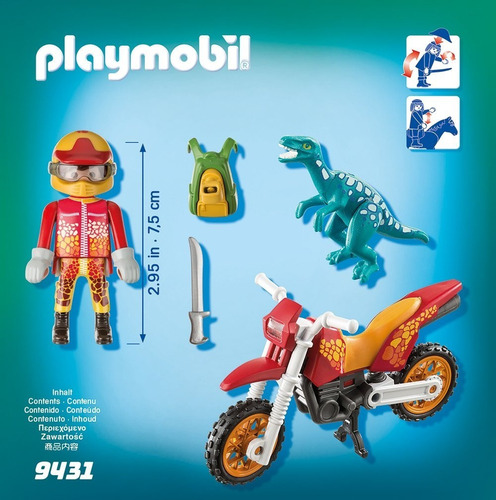 Figura De Acción Moto Con Velociraptor 9431 De Playmobil