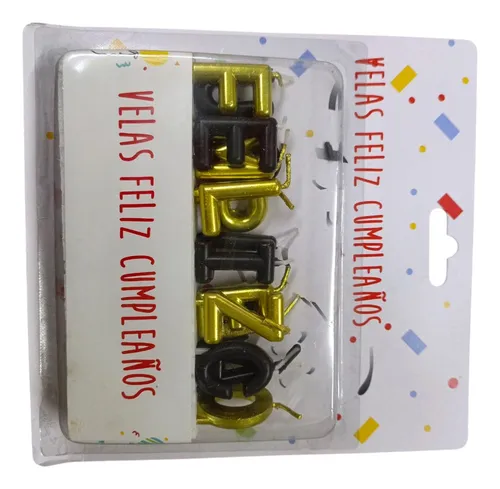 Velas Feliz Cumpleaños Dorado Y Negro Metalizadas Letras
