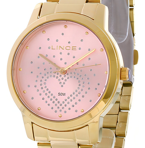 Kit Relogio Lince Feminino Lrgj129l Ky98 Dourado Rosa