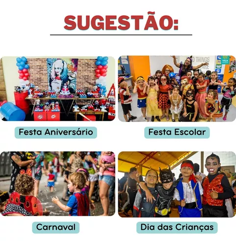 Fantasia Roupa Alerquina Infantil Arlequina Harley Quinn Esquadrão Com Taco  - Golden Moon - Fantasias para Crianças - Magazine Luiza