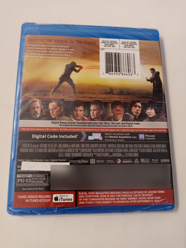 Star Wars The Last Jedi Blu Ray + Digital Code