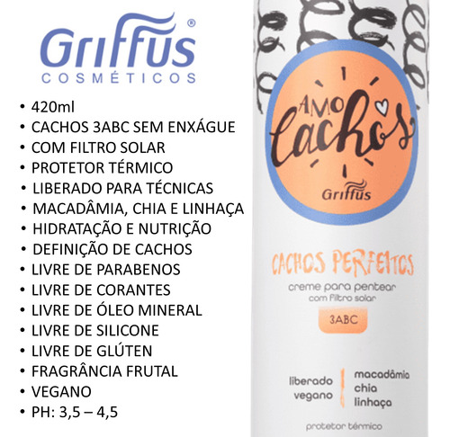 Shampoo Condic Creme Pentear Cachos Perfeitos Griffus Vegano