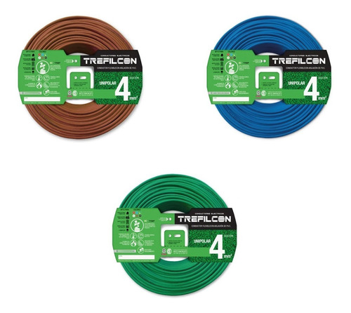 Cable Unipolar 4mm Azul-marron-verde Pack X 3 Rollos X 100 M