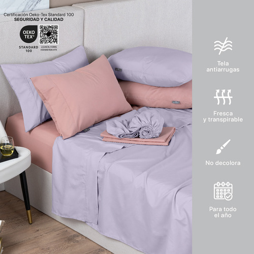 Paquete 2 Juegos De Sábanas Queen Size Real Textil, Microfibra Hipoalergénica Y Fresca, Rosa y Violeta