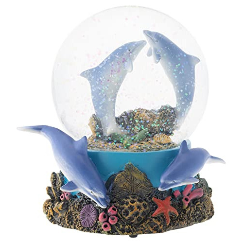 Coral Reef Dolphin Pod 100mm Musical Snow Globe Toca Me...