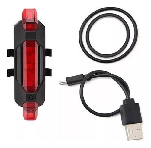 Luz Led Bicicleta Trasera Roja Resistente Agua Cable Usb Color Negro