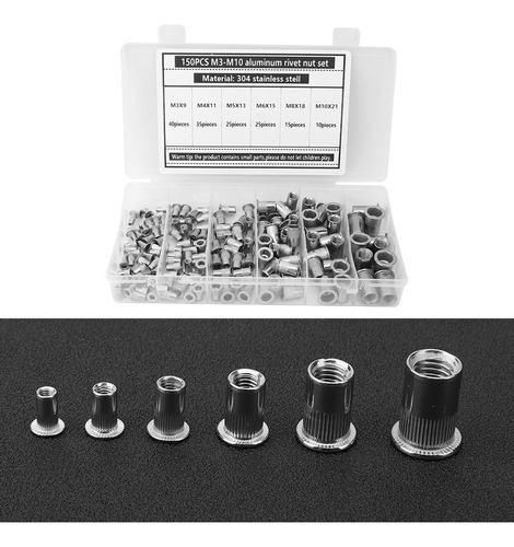 Tuerca Remachadora M3-m10, 150 Piezas, Acero Inoxidable 304