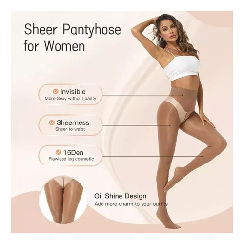 Para Para Medias Brillantes Para Mujer, 2 Pares De Medias