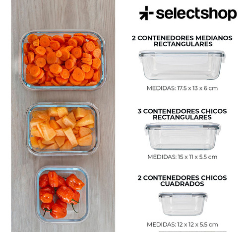 Set 12 Contenedores 24pzs Tóper De Vidrio Hermético Con Tapa Selectshop
