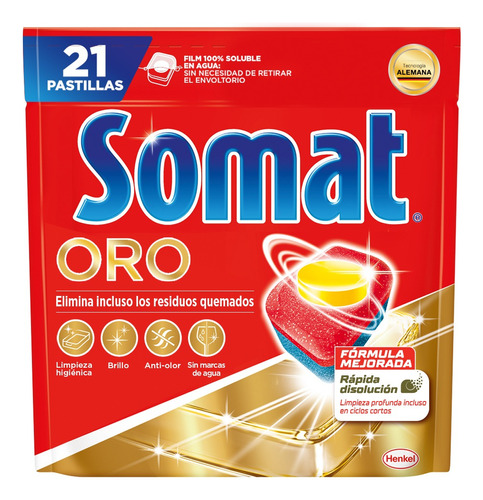 21 Pastillas Para Lavavajillas Somat Oro Solubles En Agua