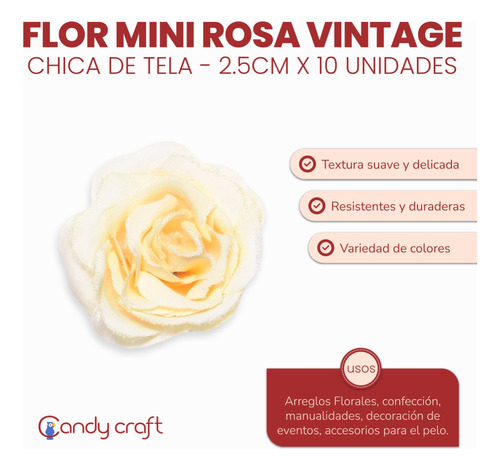 Mini Rosas Vintage Flores De Tela Chicas Por 10u 2.5cm