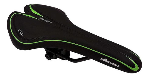 Selim Banco Gel Bike Bicicleta Mtb Speed Elleven 270x135mm Cor Preto com Verde