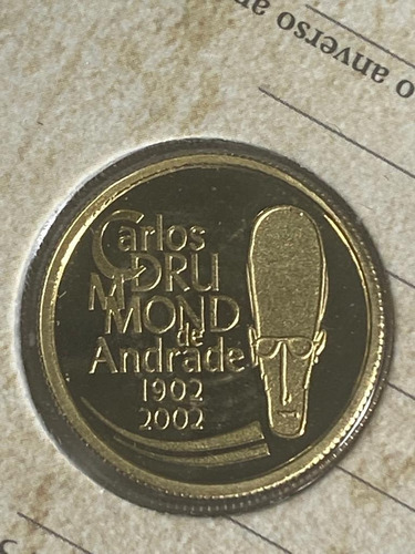 Moeda 20 Reais Carlos Drumond 2002 - Ouro (Usado)