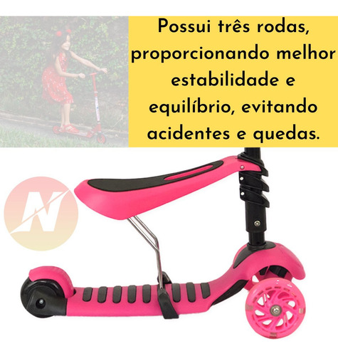 Imagem 5 de 7 de Patinete Infantil Cesta De Joaninha Rosa Assento Removível