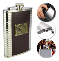 Comprar Cantil Em Couro E Inox Frasco Garrafa Whiskeira Bolso Luxo Cor Marrom Cantil Revestido Em Couro Ecológico