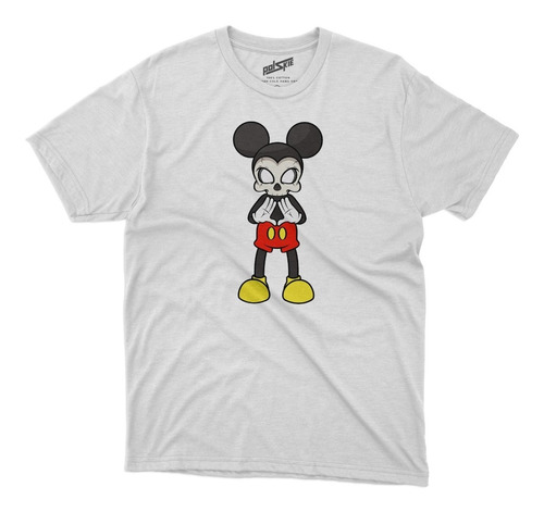 Remera Mickey Mouse Cuerpo Entero Calavera Algodon Blanca