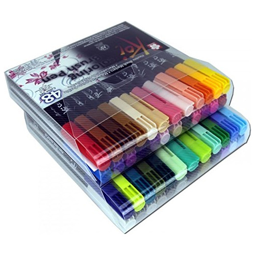 Caneta Ponta De Pincel Veush Pen Koi Sakura 48 Cores