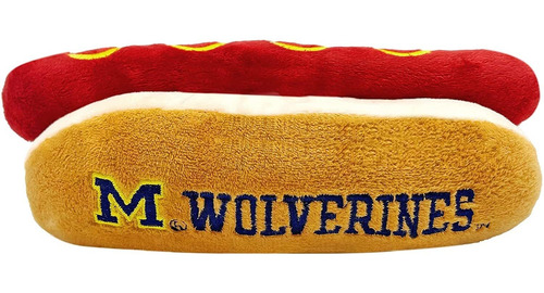 Ncaa Michigan Wolverines Hot Dog Plush Dog Cat Squeak Toy -
