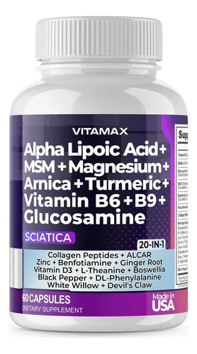 Sciatica Nerve Health Support Cápsulas De Suplemento Para El Nervio Ciático Con Ácido Fólico, Guisante, Glucosamina,