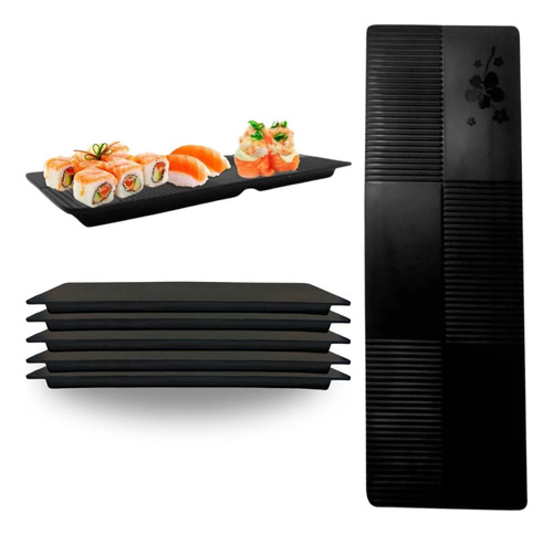 Kit 5 Pratos Travessas Retangular Em Melamina Para Sushi