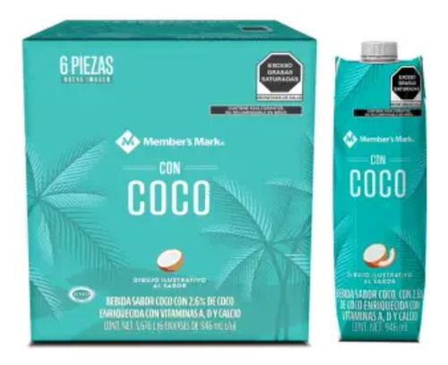 2 Pza Bebida Member's Mark Sabor Coco 6 Pzas De 946 Ml C/u