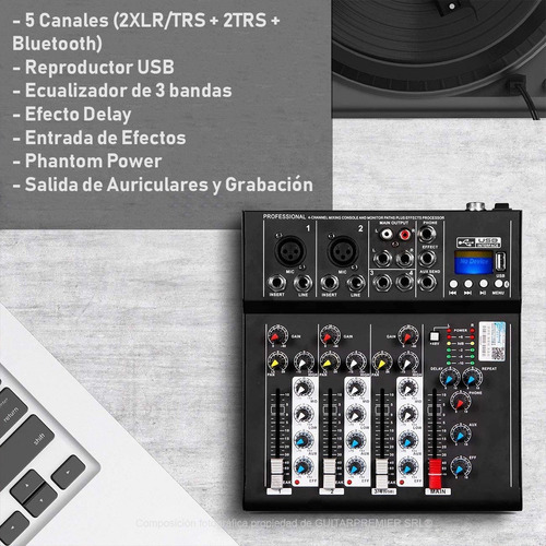 Imagen 5 de 7 de Consola Mixer Usb Bluetooth Portatil Interfase Grabacion 5ch