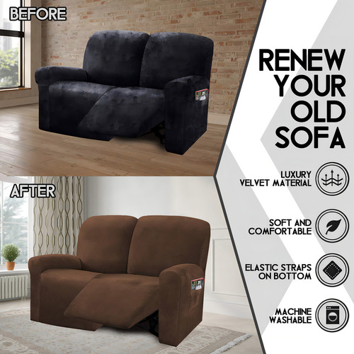 Ulticor - Funda De Asiento Reclinable, 48 A 65 Pulgadas De Largo, 6 Piezas De Terciopelo Elástico Para Sofá Reclinable, 2 Asientos, Funda Reclinable Para Asiento De Amor, Gruesa, Suave, Lavable