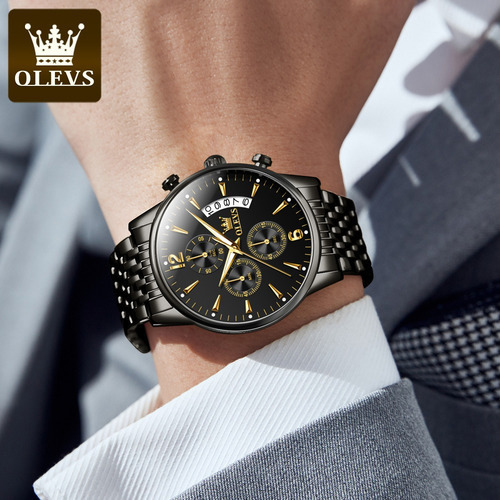 Olevs Relojes De Cuarzo Impermeables Para Hombre Color De La Correa Negro