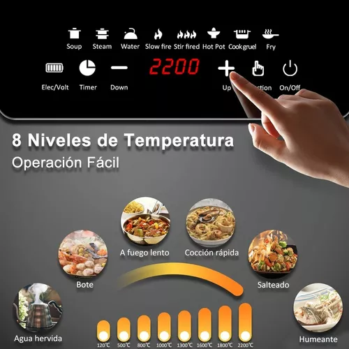 GMK Parrilla Estufa De Inducción Eléctrica Control Tactil, 2200W Parrilla  Electrica con 8 Niveles de Potencia, Parrilla de Inducción con 6 Programas  Automáticos y Temporizador de 9 Horas : : Hogar y Cocina