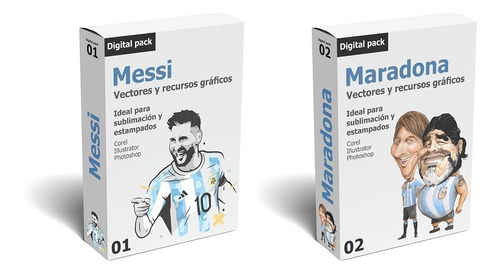 Pack De Vectores Messi Y Maradona Para Estampar Y Sublimar