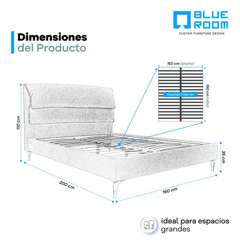 Cama Con Base Queen Size Lujosa Sofisticada Color Gris