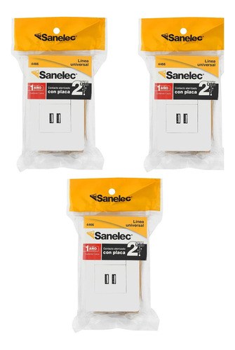 Contacto 2 Entradas Usb, Sanelec 4466 Aterrizado Set 3 Pzas