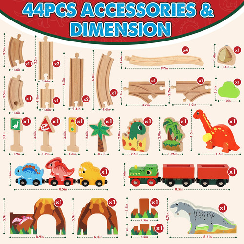 Conjunto De Trem De Madeira Lehoo Castle Dinosaur Com Pista