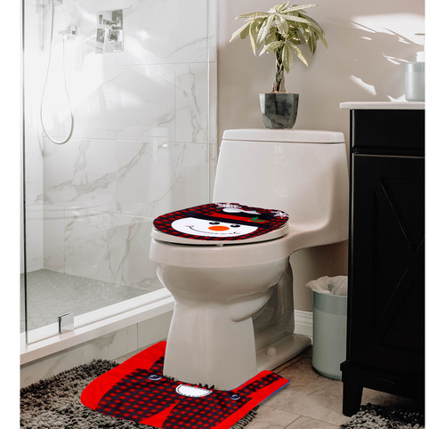 1 Set Of Christmas Pattern Toilet Mat Toilet Seat Lid Cover