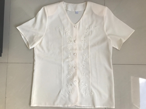 Camisa Con Bordado Mujer Talle 1 Con Botones Y Hombreras