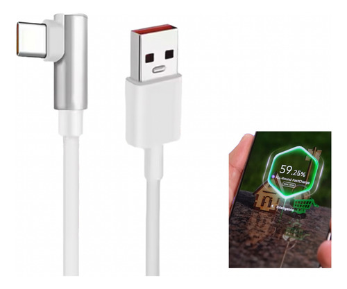 Cable Carga Rápida Gaming Para Infinix 45w/70w/90w 6a 1.8m Blanco