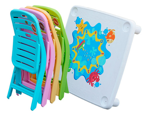 Kit Mesa Infantil Juego Desarmable + 4 Sillitas Plegables Color Mesa Blanca - Sillas Colores