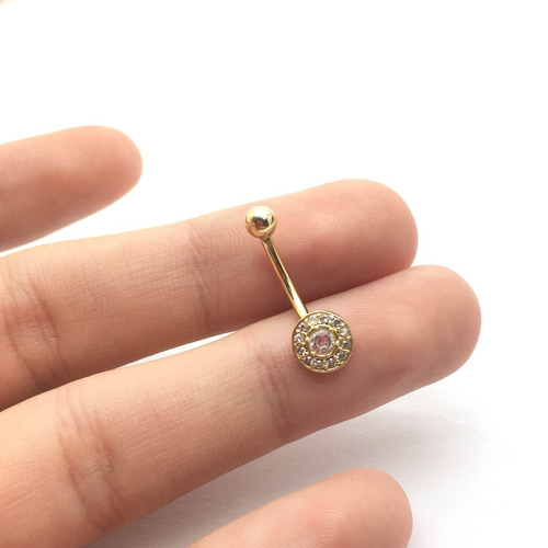 Imagem 1 de 2 de Piercing Umbigo Redondo Todo Com Pedra Ouro 18k Co255