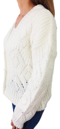 Saco Cardigan Oversize Tejido Lana Frizada Con Botones Mujer
