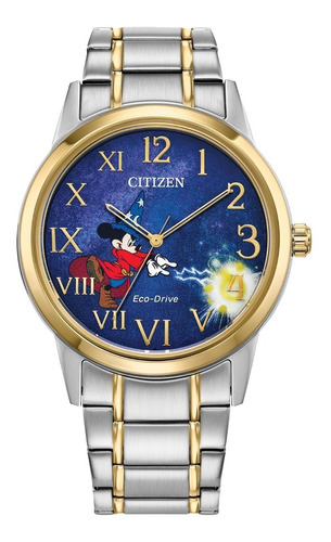 Reloj Citizen Eco-drive Mickey Hombre Ts Color de la correa Plateado Color del bisel Dorado Color del fondo Azul