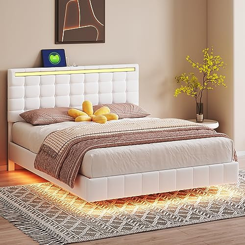 Cama Queen Size Con Luces Led Y Puerto De Carga