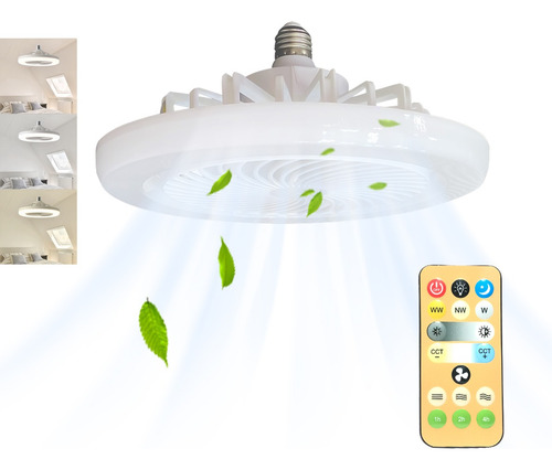 Lámpara Ventilador De Techo 3 Velocidades De Viento,remoto 25.5 Cm 50/60hz Blanco Blanco Plástico 5