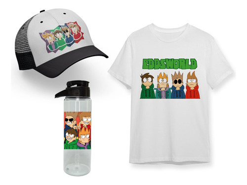 Pack Negro Remera + Botella + Gorra Eddsworld